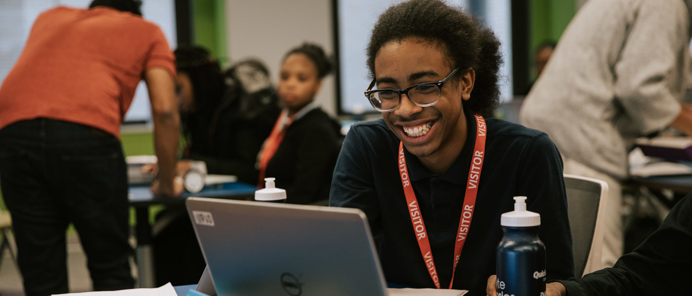 DPSCD student at laptop at the ROCK FOC