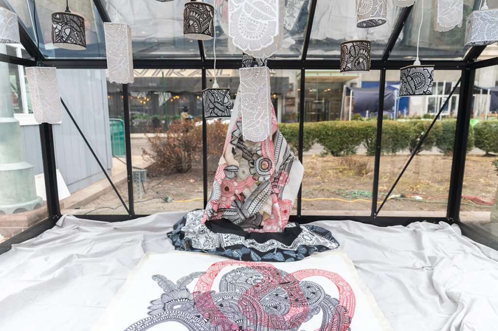 Greenhouse art installation at Cadillac Square